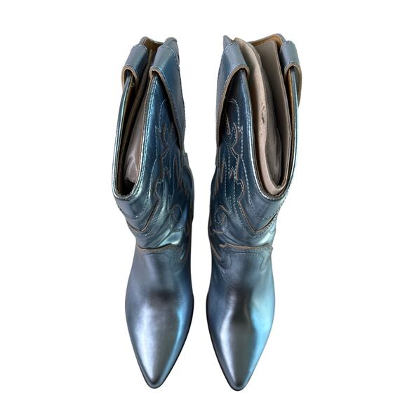 Dolce Vita Landen Western Boots Electric Blue Women's 8 Leather Mid Calf Pull On - Picture 6 of 13